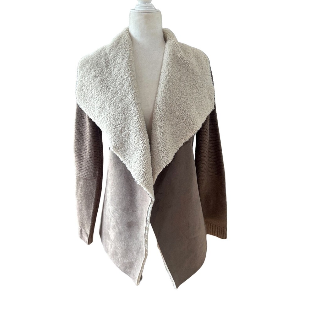 Madison & Lola‎ Cardigan Small Boho Indie Faux Suede Sherpa Outdoors Cozy Earthy
